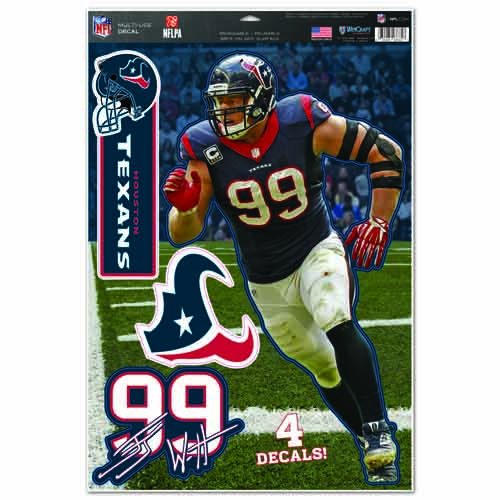 WinCraft NFL Houston Texans J.J. Watt Multi-Use Decal Sheet, 11"x17", Team Color