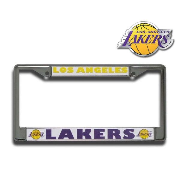 Official NBA Shop Authentic Chrome License Plate Frame and Matching Colored Auto Emblem (Los Angeles Lakers)