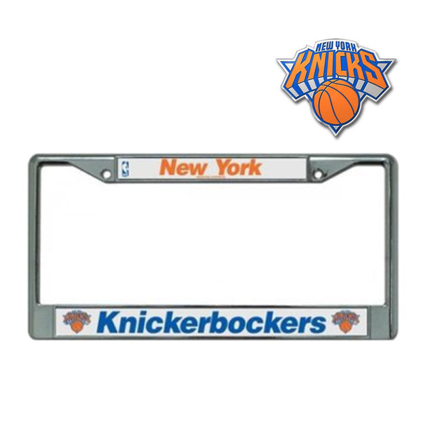 NBA Official Shop Authentic Chrome License Plate Frame and Matching Colored Auto Emblem (New York Knicks)