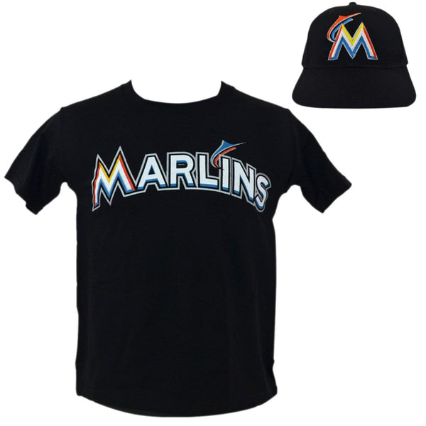 Majestic Major League Baseball Fan Shop Team T-Shirt and Adjustable Cap (Miami Marlins, Youth X-Large)