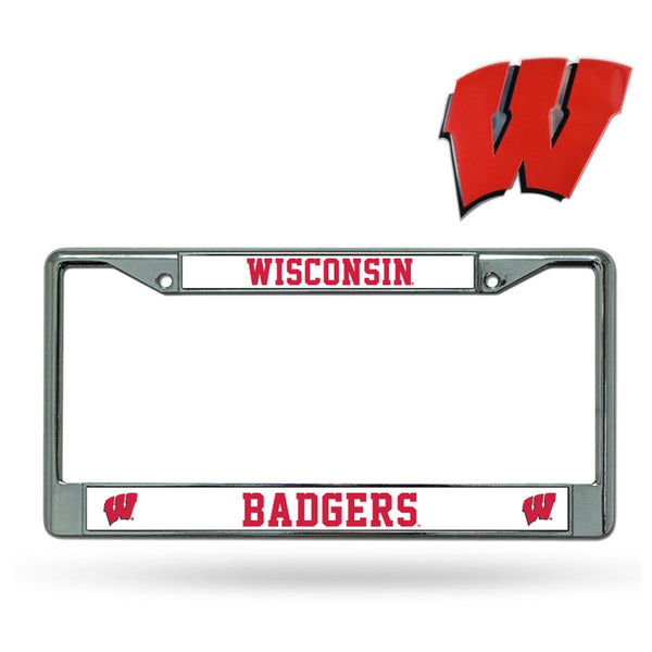 NCAA Official National Collegiate Athletic Association Fan Shop Licensed Shop Authentic Chrome License Plate Frame and Matching Chrome Outlined Colored Auto Emblem