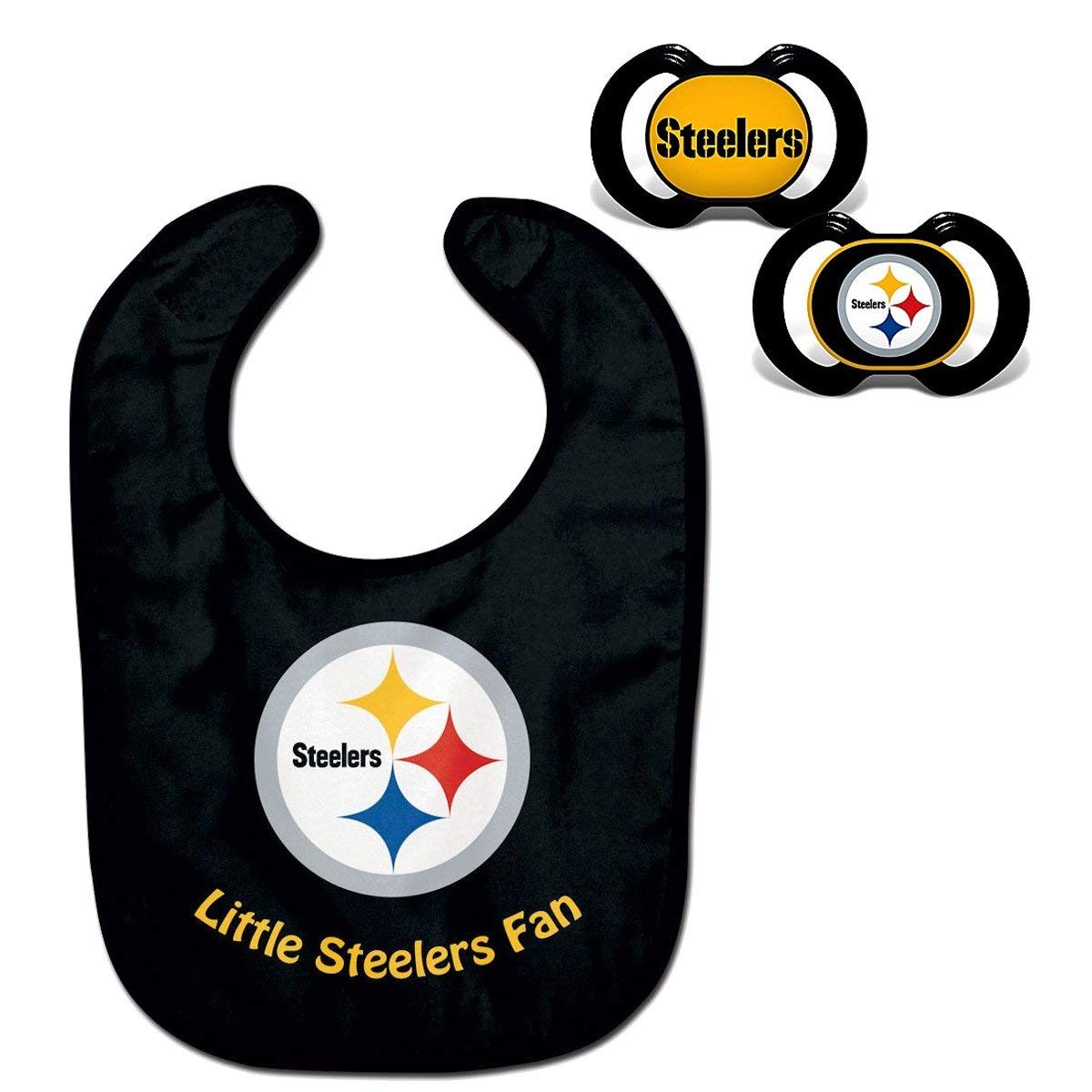 Official NFL Fan Shop Authentic Baby Pacifier and Bib Bundle Set. Start Out Early in Joining The Fan Club and Show Support for Your Favorite Football Team