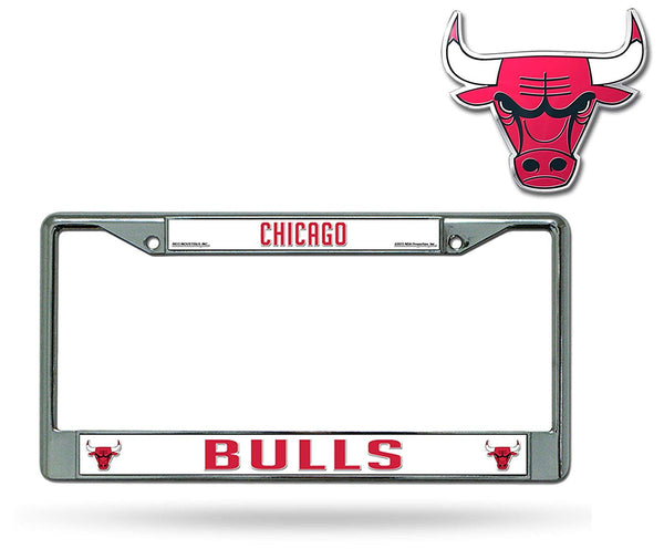 Official NBA Shop Authentic Chrome License Plate Frame and Matching Colored Auto Emblem (Chicago Bulls)