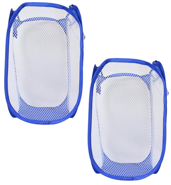 Space-Saving Collapsible Laundry Hamper 2-Pack Basket Bundle. Carrying Handles and Storage pocket - Multiple Colors, Light-weight Mesh Foldable Hampers. Great for College Dorms and Teens